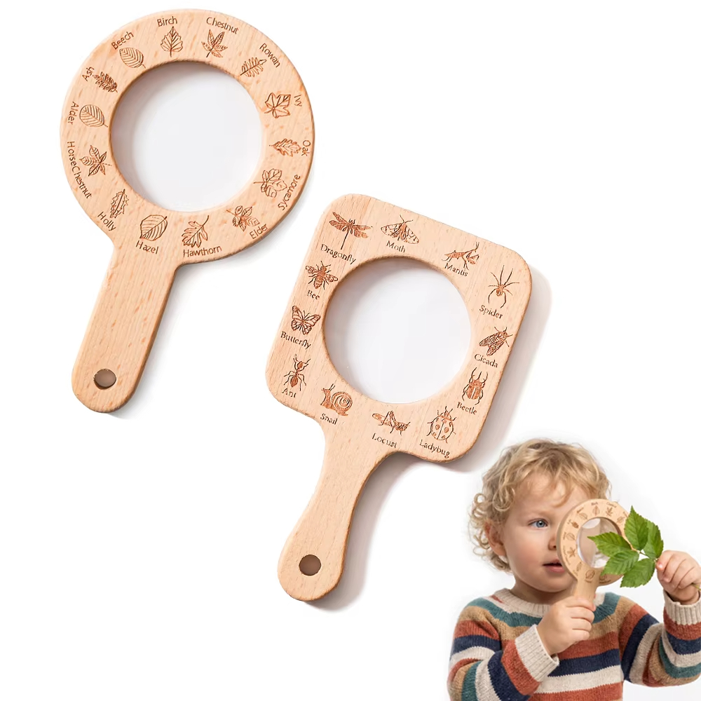 Kids Outdoor Gifts - Çocuklar için Ahşap Büyüteç, Doğayı, Böcekleri
