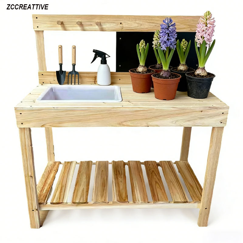Kids Outdoor Bench Table - ZCCREATTIVE Çocuklar İçin Ahşap Saksı Tezgahları