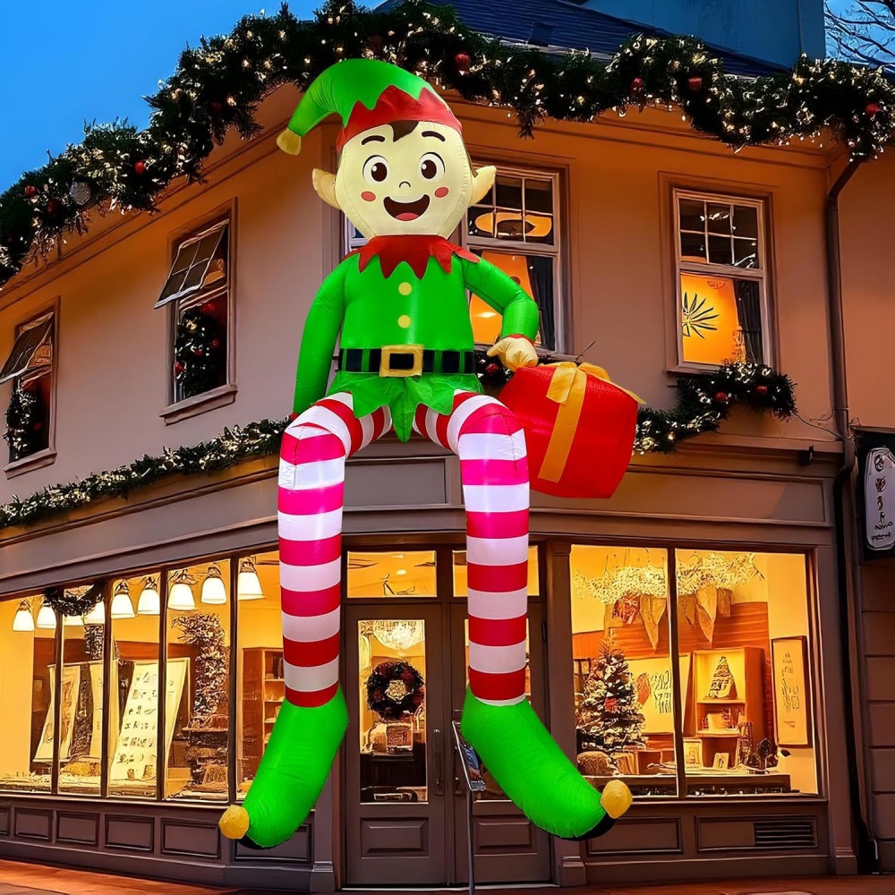 Kids Outdoor Gifts - 8FT Noel Şişme Oturan Elf Dekorasyon