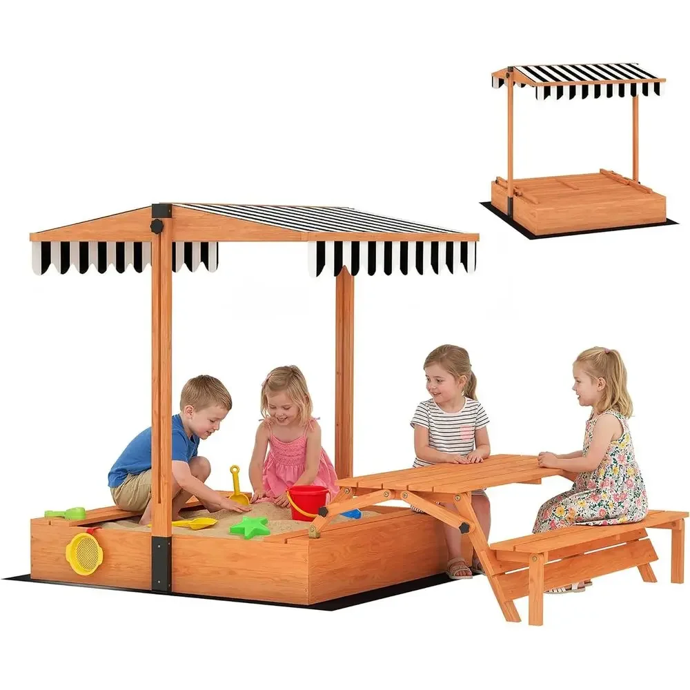 Kids Outdoor Bench Table - Qaba Çocuk Kum Kutusu, Kapaklı, Ahşap