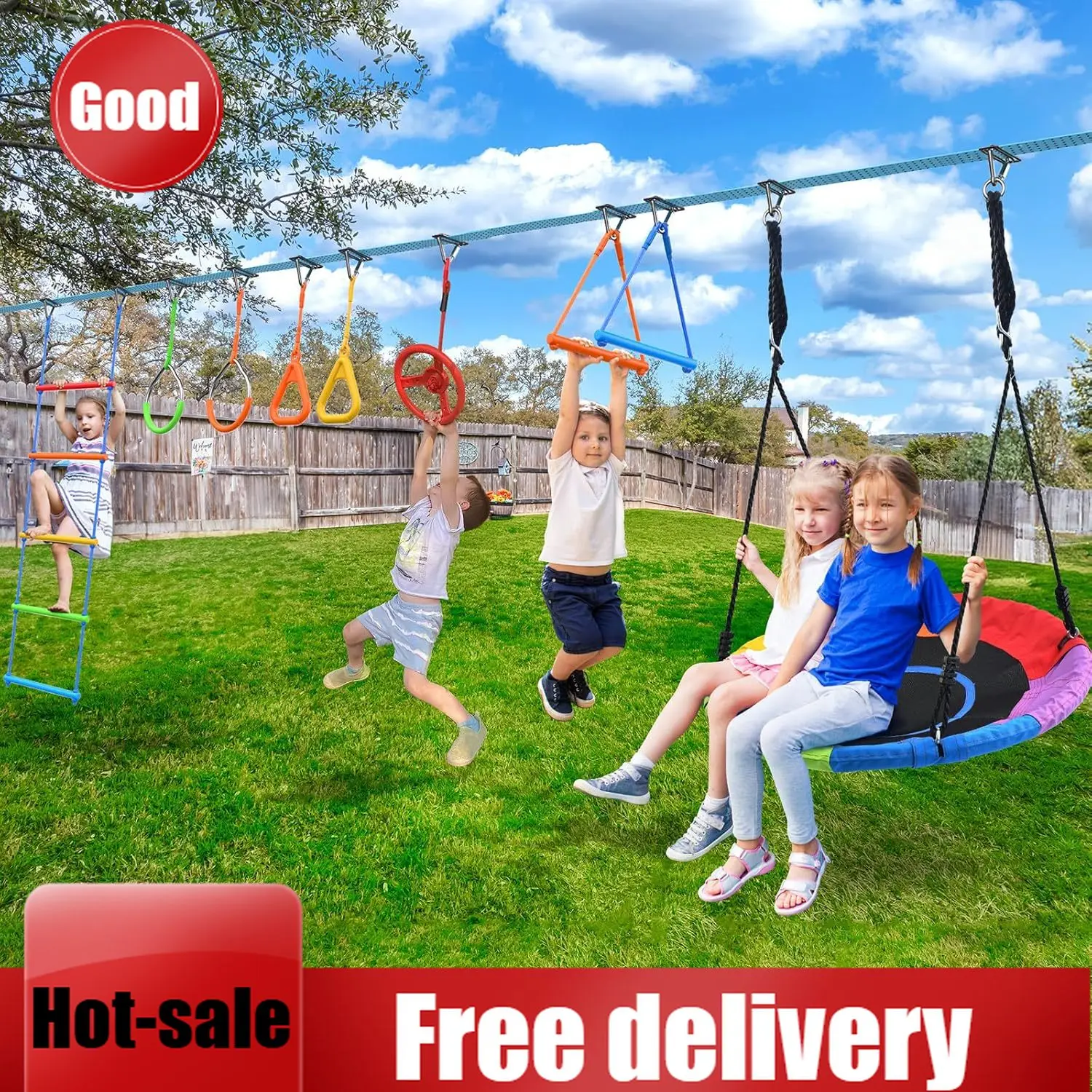 Kids Outdoor Ninja Playset - Hapfan 50 FT Ninja Savaşçı Engel