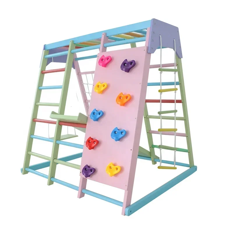 Kids Outdoor Slide Set - Çocuklar İçin Ahşap Tırmanma Çerçevesi, Salıncaklı