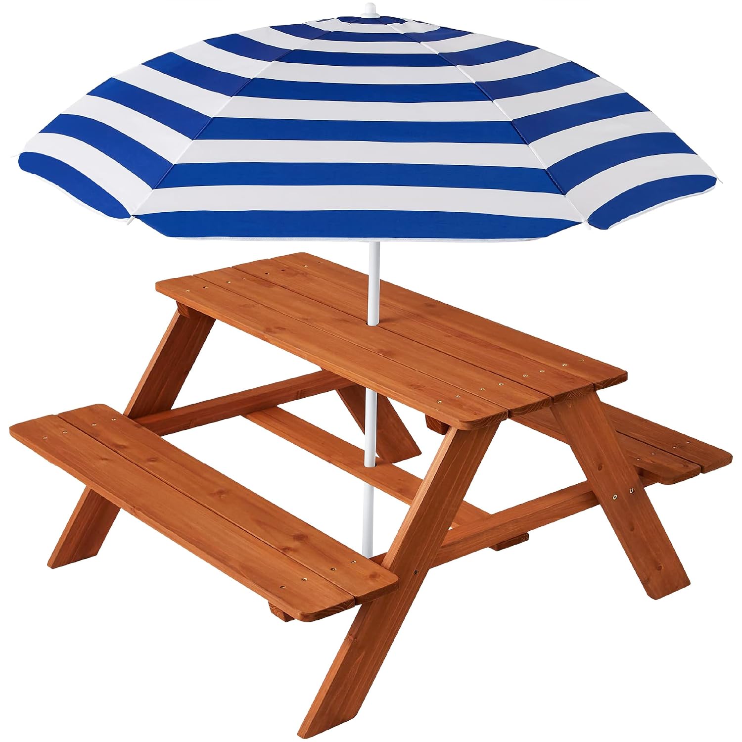 Kids Outdoor Bench Table - Ahşap Çocuk Piknik Masası ve Şemsiyesi,